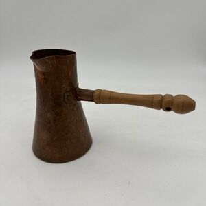 Vintage 6" TURKISH Coffee Pot Maker Cezve Ibrik Jezve Copper Wood Handle